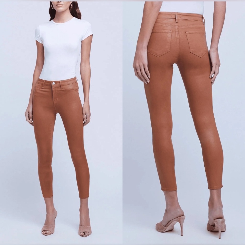 NWT L’Agence Margot Highrise Skinny Coated Jeans, Java Color, Size 25